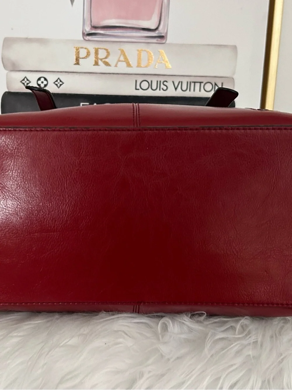 HESHE Red Genuine Leather Satchel Tote